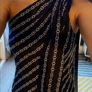 Theory One Shoulder Chain Link Print Silk Dress